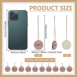 FINGERINSPIRE 10 Pcs Wooden Bathroom Labels for Bottles Camel Bottle Decor Tags with Polyester Cord Wooden Bathroom Label - Dish, Hand, Soap, Lotion, Shampoo, Conditioner, Body, Face, Mouthwash