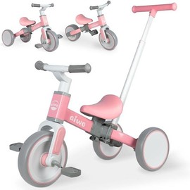 5 in 1 Tricycle for Toddlers 1-3, Toddler Balance Bike with Push Handle, Walker Wheels, Ergonomic Pedals & Safety Carbon Steel for Boys & Girls - Adaptable, Movement - Color: Coral Pink