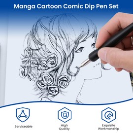 AILOOCEDI Manga Cartoon Comic Dip Pen Set,Comic Pen Nib Set, 5 Nibs Manga Drawing Painting Kit With 2 Pen Holders, Perfect For Filigree Design Work