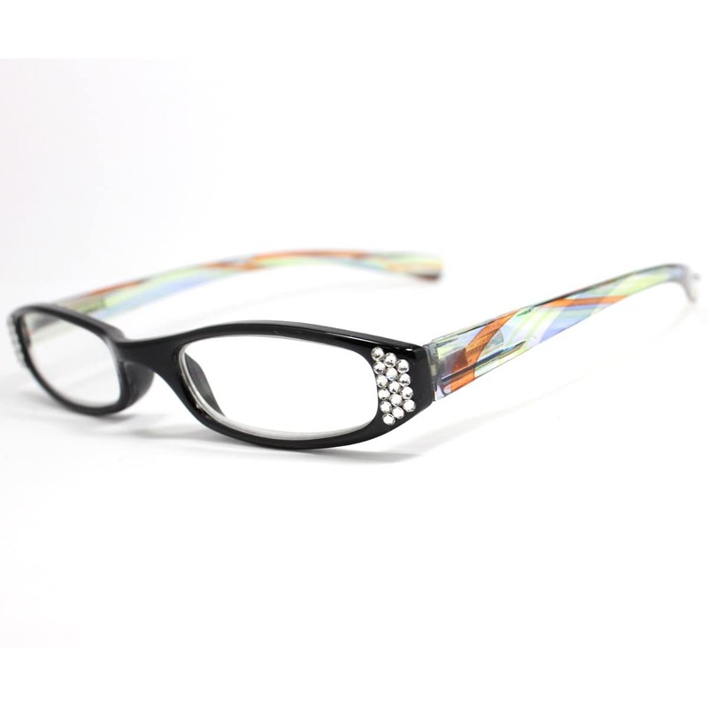 [Bayline] ベイライン リーディンググラス（老眼鏡） マーブル柄ラインストーン210F (グリーン, 2.0)／プラスチックケース