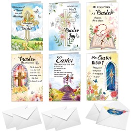 DPKOW Easter Cards Pack of 6, Easter Cards Religious Christian Easter Cards Multipack, Religious Easter Greeting Cards with Envelopes, Cross Church Bible Rosary