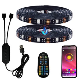 FOLGEMIR 2 Metres (2 x 1M) RGB LED Strip Dimmable, Bluetooth/APP Controlled TV USB Backlight with RF Remote Control, 5050 RGB Strip for HDTV TV Lighting, Waterproof IP65