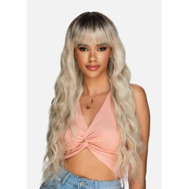 Amore Mio Hair Collection's AW-MILA, Long Loose Deep Wavy EVERYDAY WIG with Fridged Bang, Color 2 Dark Brown
