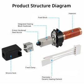 Upgraded 0.6mm Ceramic Hotend Kit for Flashforge Adventurer 5M/5M Pro 3D Printer,Rapid Heating Quick-Detachable Hardened Nozzle+Chrome Plated Brass heatbreak Heating Block Integrated Structure