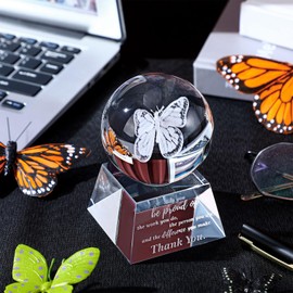 Wonderjune Employee Appreciation Gifts for Women 3D Crystal Keepsake Thank You Gift for Women 3D Butterfly Ball Coworker Nurse Inspirational Gifts Teacher Gifts Office Table Desk Decor Paperweight