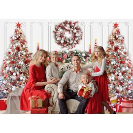 Christmas Fireplace Backdrop Red White Christmas Tree Garland Photography Background Winter Christmas Interior Family Kids Holiday Party Banner Decorations (8x6ft(96''x72''))