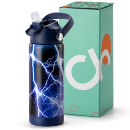 Choco Mocha Boys Water Bottle Kids Stainless Steel Water Bottle Metal Water Bottle with Straw Leak Proof Insulated Bottle for School BPA Free Double Wall 14/18 Oz,Black Lighting