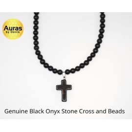 Black Onyx Cross Necklace for Men | Spiritual Protection Jewelry | Gemstone Cross Necklace for Women | Religious Fashion Accessory | 6mm 19”