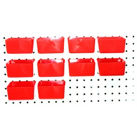 Small Plastic Red Pegboard Storage/Part Bins (10)