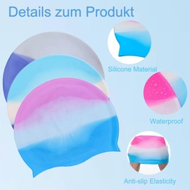 3 Stück Badekappe Kinder, Badekappe Jungen, Bademütze Mädchen, Dehnbare Bequeme Swimming Cap für Langes und Kurzes Haar, Silikon wasserdichte Schwimmkappe Farbig, für Jungen, Mädchen (Bunt-1)