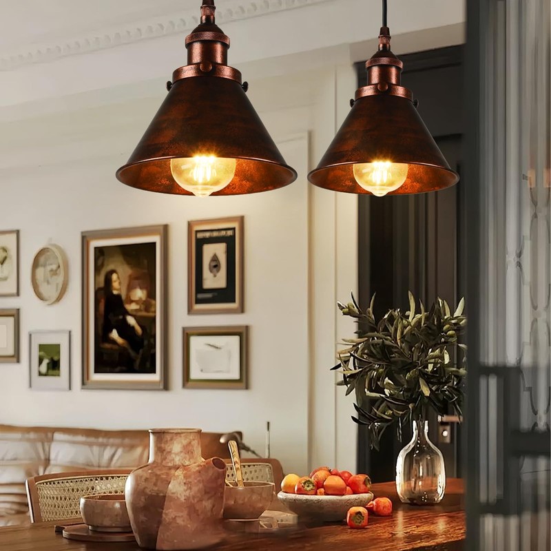 TAKEGO 7.09" Copper Pendant Light Set of 2, Rustic Pendant