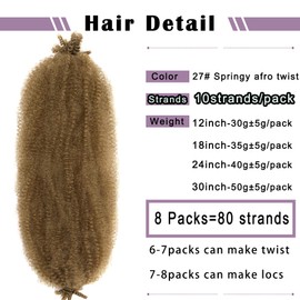 Springy Afro Twist Hair 8 Packs Marley Twist Braiding Hair Pre Separated Spring Twist Hair for Faux Locs Crochet Hair Kinky Twist for Braiding Synthetic Hair Extensions (27#, 18inch(Pack of 8)