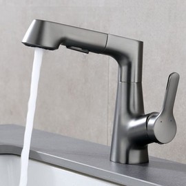 BVAKEIDZE Bathroom Faucet with Pull Out Sprayer,Bathroom Sink Faucet Dual Function Basin Faucet,360° Swivel Spout Bathroom Sink Faucet,Basin Faucet for Hot and Cold Water,Gun Gray
