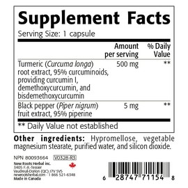 NEW ROOTS HERBAL Curcumin + Piperine | 95% Curcuminoids, 500mg (90 Veg caps) | Supports Cardiovascular Health & Joint. Gluten Free Non-GMO