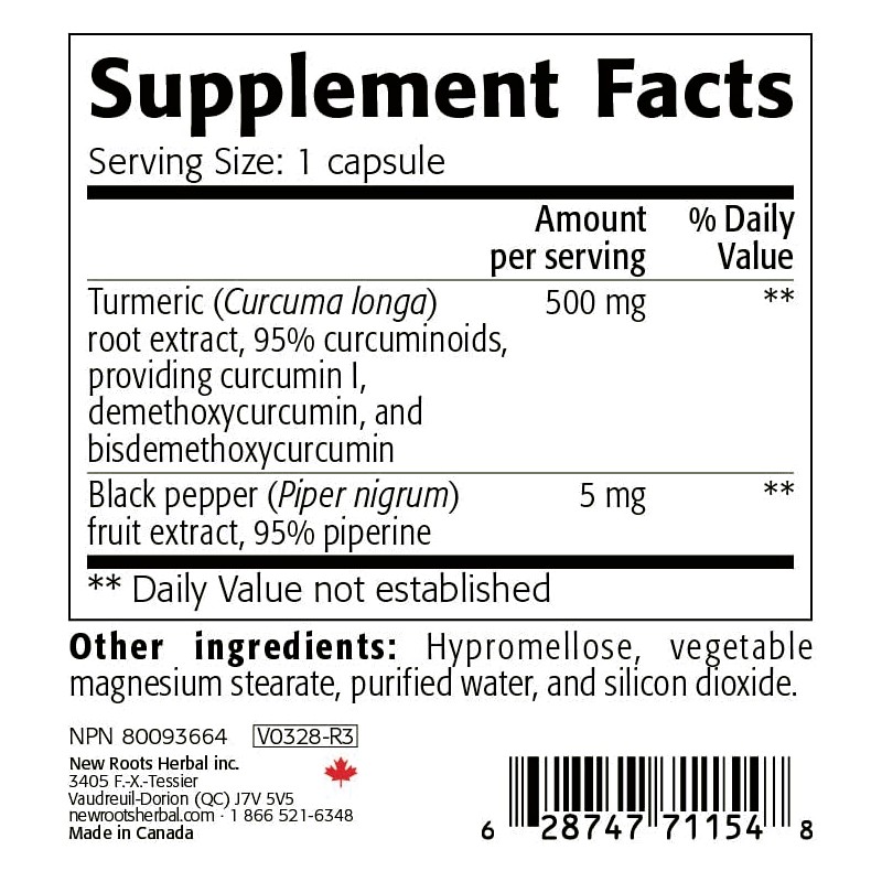NEW ROOTS HERBAL Curcumin + Piperine | 95% Curcuminoids, 500mg