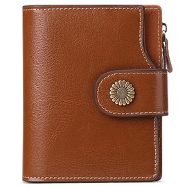 FALAN MULE Genuine Leather Small Wallet for Women, RFID Blocking, Compact Size, Brown