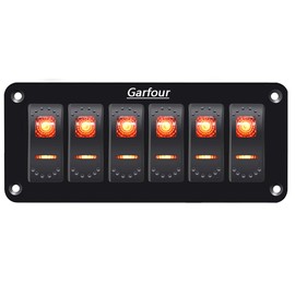 Garfour Marine Red 6 Gang Boat Switch Panel 5 Pin On/Off LED Light Aluminum Rocker Switch Panel for RV SUV Boat