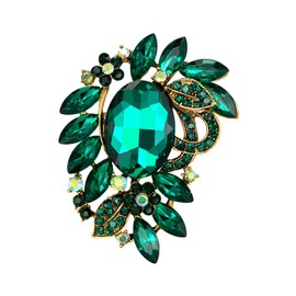 BriLove Women 's Wedding Bridal Big Crystal Rhinestone Marquise Flower Leaf Oval Bouquet Brooch Pin for Party Prom Black Antique-Gold-Tone