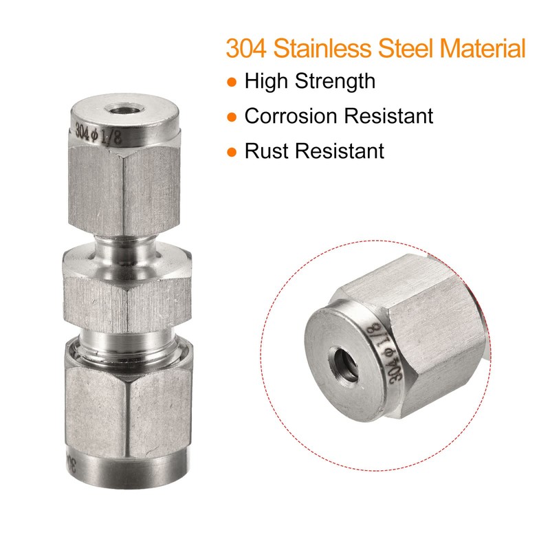 sourcing map Compression Tube Fitting 304 Stainless Steel 1/8" x