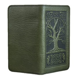 Oberon Design Celtic Oak Embossed Genuine Leather Checkbook Cover, 3.5x6.5 Inches, Fern Color, Made in the USA