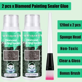 2 Pack Diamond Painting Sealer 5D Diamond Painting Glue, Diamond Art Glue Sealer for Shine Effect & Permanent Hold, Sealer for Diamond Painting and Puzzles DIY Craft (2 Bottles X 120ML)