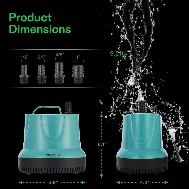 VIVOSUN 850GPH 60W Submersible Pump for Fish Tank, Pond, Aquarium,