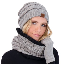 Winter Hat Fleece Lined Neck Warmer Scarf and Gloves Set for Women Knit Beanie Winter Gloves and Scarves Cold Weather