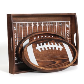 Set of 3 Serving Tray-Two Round Trays and One Square Serving Trays-Nested Breakfast Tray Afternoon Tea Tray-Large Wooden Tray with Graduated Scale forEating, Working, Storage and Outdoor Use