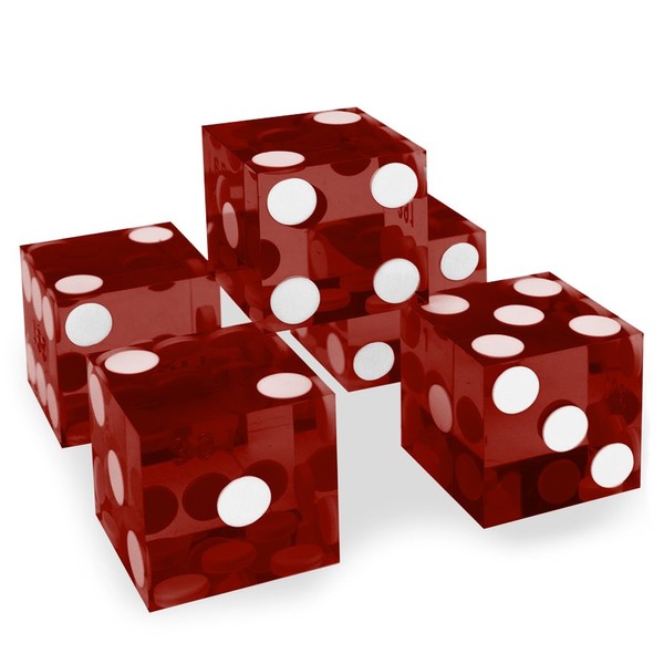 Set of 5 Grade AAA 19mm Casino Dice with Razor Edges and Matching Serial Numbers by Brybelly (Red)