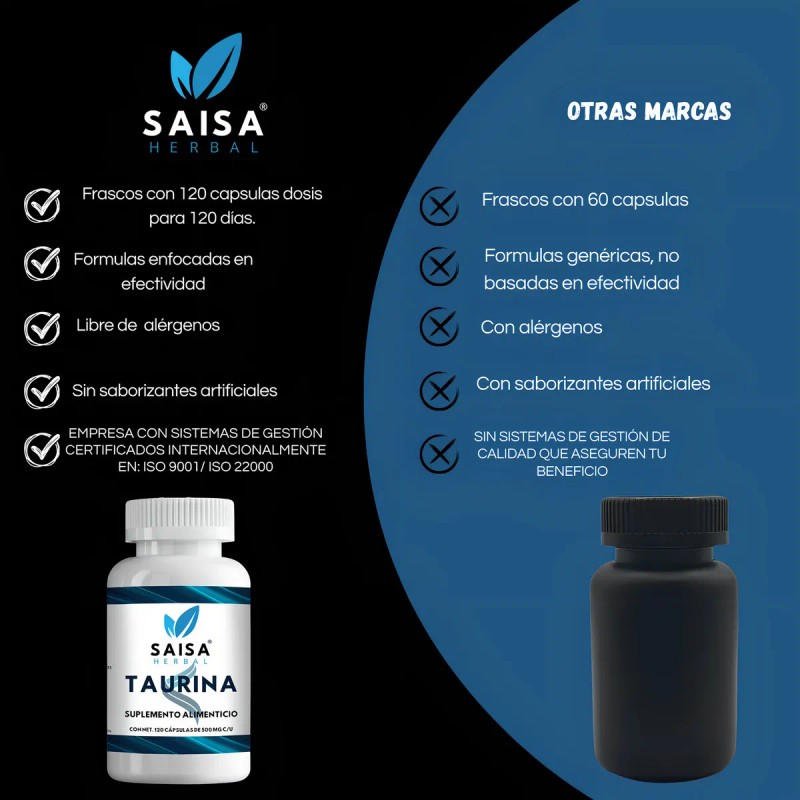 Taurina 400 Mg 120 Cpsulas Saisa Herbal Sabor Sin sabor