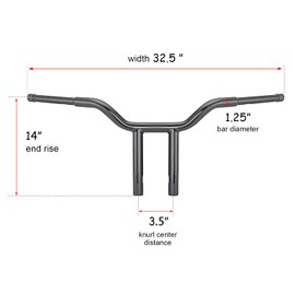 Wsays 14'' Rise T-Bar Handlebar Drag Bar 1-1/4'' Diameter Compatible with Harley Dyna Softail Sportster XL 883 1200 1996-2024 Gloss Black