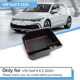 Coleya Coleya Mittelkonsole Aufbewahrungsbox Kompatibel mit VW Golf 8 8.5 GTI GTD GTE 2020-2025, Golf 8 Zubeh?r Armlehne Organizer, VW Golf 8 Mittelarmlehne Handschuhfach Mit Rutschfestermatte (Rot)