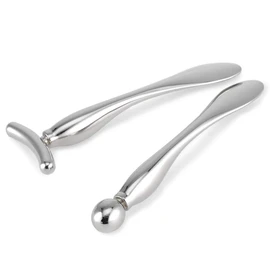 LISAPACK 2PCS Metal Eye Cream Applicator Wand Stick, Massager Tool for Facial Massage, Reduce Puffiness (Silver)