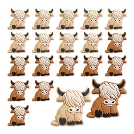 ZORZA 20Pcs DIY Highland Cow Beads Cartoon Cow Inspired Animal Shaped Beads,Soft Silicone,Perfect for Bracelets Necklaces and Crafts Loose Cow Printed Beads