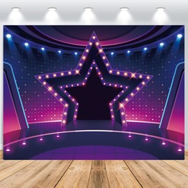 ASDCXZ 3D Neon Stage Photo Backdrop 7x5FT, Purple Blue Pentagram Discos Rock Concerts Music Night Band Stage Live Show Photography Backdrop Party Banner Portraits Photoshoot Photo Studio Props