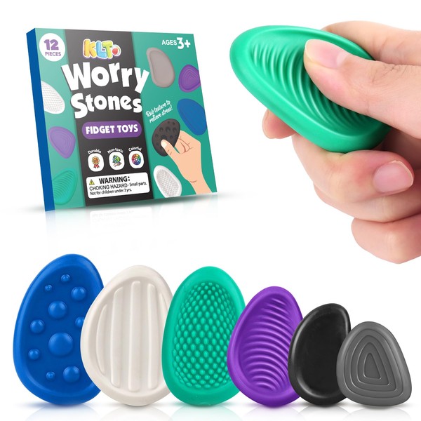 Fidget Toys Adults Sensory Stones: 12 Pack Textured Worry Stone