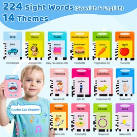 Toddler Toys Bilingual Spanish and English Talking Flash Cards for 1 2 3 4 5 Year Old Boy Girl Birthday Gift, Montessori Educational Learning Toys for Toddlers 1-3, Sensory Toys for Kids with Autism