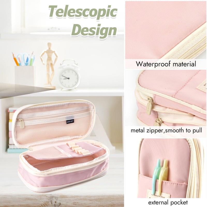 Tikplus Pencil Case Large Capacity Pencil Case with 3 Compartments