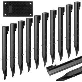 24 Pack Plastic Landscape Edging Anchoring Stakes, 9.8 Inch Heavy Duty Spikes with Plastic Panel for Terrace, Garden Lawn Yard Stakes for Paver Edging Weed Barrier, Black