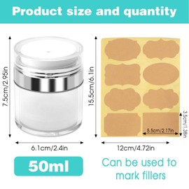 Jubaopen 4 x 50 ml Airless Pump Dispenser Lotion Cream Dispenser Vacuum Bottle Refillable Pump Container Rice Cream Bottle Lotion Jar Cosmetic Container with Sticker