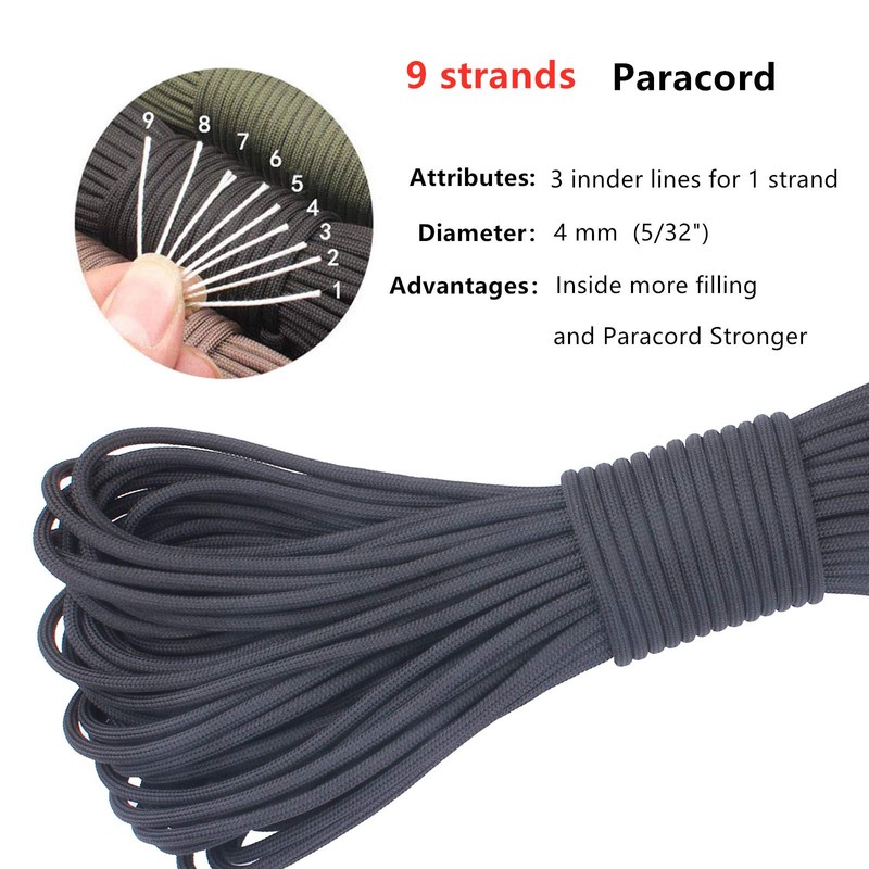 GeGeDa Paracord 9 Core 550 Cuerda de paracaídas para acampar,