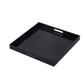 MUKEEN Glossy Black Acrylic Serving Tray with Handles 12x12 Inch -Spill Proof- Decorative Trays Countertop Organizer for Ottoman,Nightstand, Sidetable, Butler (12X12 Inch, Black)