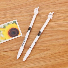 SUPERTOOL Black Ink Gel Pen Cartoon Cat White Stationery School Office Pack of 3