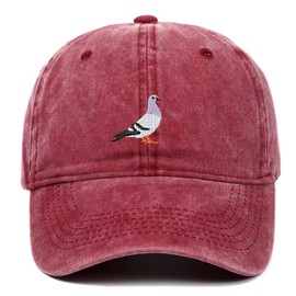 Generisch Vintage Baseball Cap with Dove Embroidery, Adjustable 56-58 cm, Dark Red, Dark red vintage wash