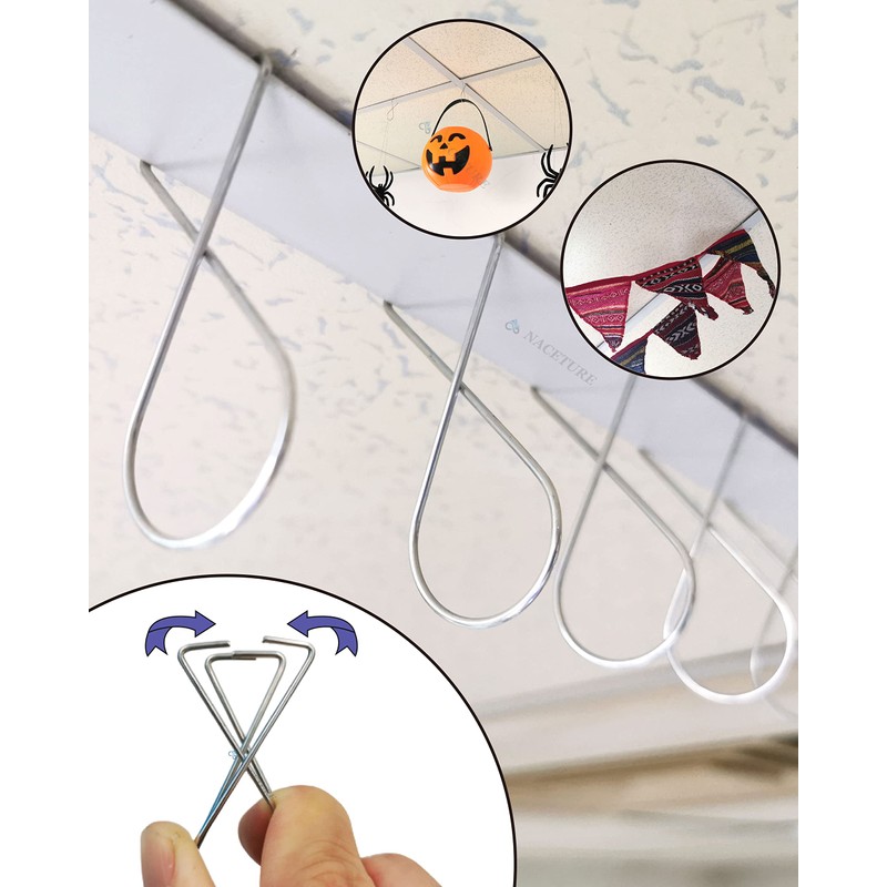 NACETURE Ceiling Hook Clips- 50 Pack Drop Ceiling Hanger Hooks