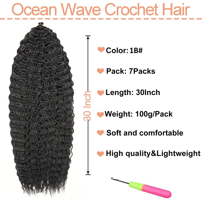 Mscat Deep Wave Curly Crochet Hair 30 Inch 7 Packs