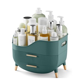 SIOOUI Make-up Organizer mit Schubladen, große Kapazität, Hautpflege-Organizer für Schminktisch, Kosmetik-Vitrinen mit Griff für Schlafzimmer, Badezimmer und Arbeitsplatte (Grün)