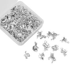 LiQunSweet 100Pcs 10 Style Horse Charms Dangle Mythical Unicorn Animal Small Pendant Bulk Lot for Jewelry Making DIY Accessories