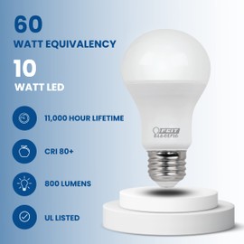 Feit Electric LED Light Bulbs, A19 60W Equivalent, Non Dimmable, 800 Lumens, A19 LED Light Bulbs, E26 Base, 5000k Daylight, A19 LED Bulbs, 10 Year Lifetime, 24 Pack, A800850/10KLED/MP/24
