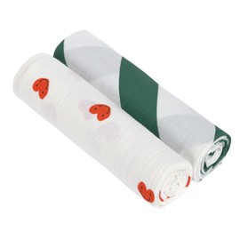 LÄSSIG Baby Swaddling Blanket Burp Blanket Swaddling Cloth Muslin Cloth Set of 2 Cotton 120 x 120 cm Swaddle & Burp Blanket XL Happy Rascals Heart